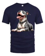 Cute Happy Pitbull Dog Lover Realistic Pet Graphic T Shirt - navy t-shirt on white background