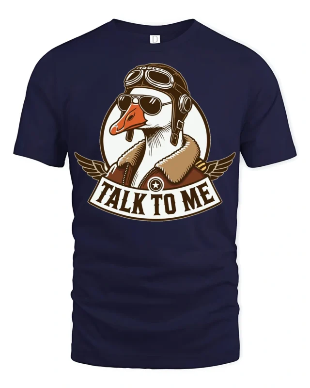 Funny Goose Pilot Talk To Me Aviator Vintage Graphic T Shirt - navy t-shirt on white background