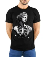 Gothic Broken Greek Statue Skeleton Dark Art Graphic T Shirt - model wearing black tee with hands behind back