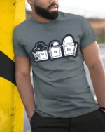 Ctrl Alt Del Funny Keyboard Crime Humor Graphic T Shirt - model wearing grey tee, leaning on column