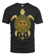 Tribal Sea Turtle Aztec Pattern Ancient Style Graphic T Shirt - black t-shirt on white background