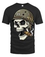 Vintage War Skull Soldier Graphic T Shirt Smoking Skull Army Tee - black t-shirt on white background