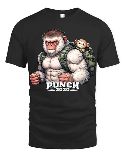 Punch 2030 Angry Gorilla Graphic T Shirt Funny Strong Ape Tee - black t-shirt on white background