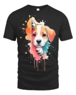 Cute Puppy Splash Art Graphic T Shirt Colorful Dog Lover Tee - black t-shirt on white background