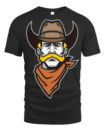 Retro Cowboy Mustache Graphic T Shirt Western Outlaw Style Tee - black t-shirt on white background