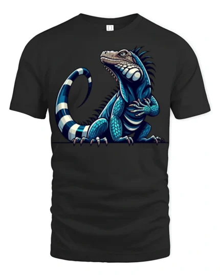 Cool Blue Iguana Lizard Graphic T Shirt Exotic Reptile Art Tee - black t-shirt on white background