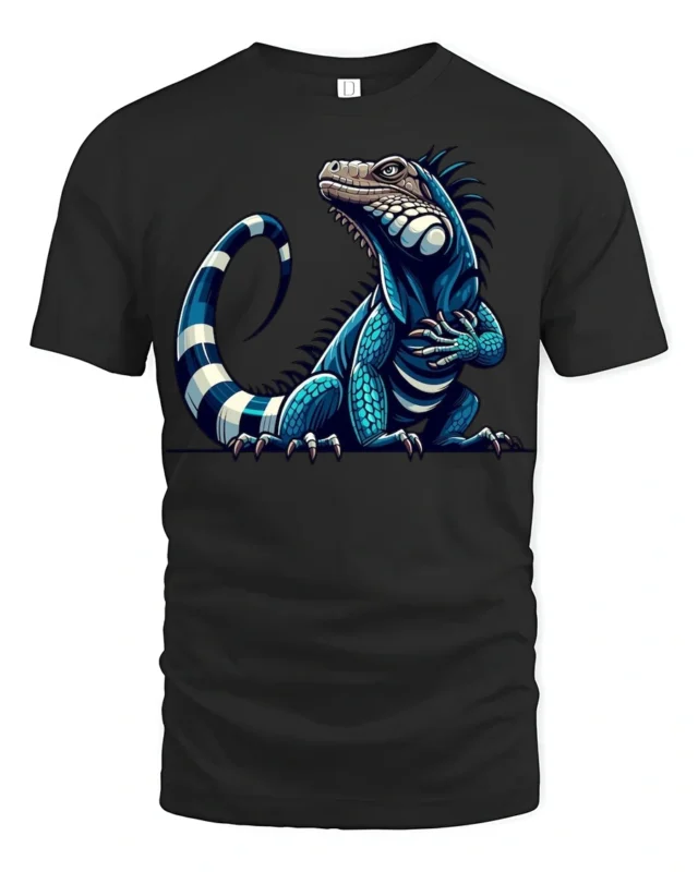 Cool Blue Iguana Lizard Graphic T Shirt Exotic Reptile Art Tee - black t-shirt on white background