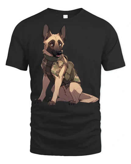 Tactical German Shepherd Dog Graphic T Shirt Military K9 Style Tee - black t-shirt on white background
