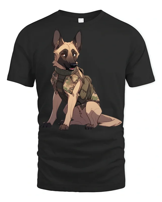 Tactical German Shepherd Dog Graphic T Shirt Military K9 Style Tee - black t-shirt on white background