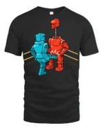 Funny Robot Kick Boxing Meme Graphic T Shirt Retro Cartoon Humor Tee - black t-shirt on white background