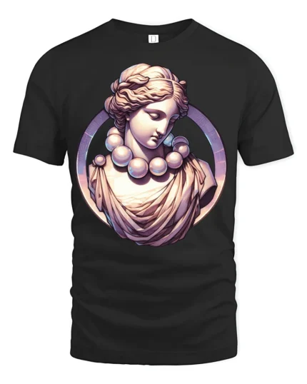 Aesthetic Classical Statue Marble Goddess Vaporwave Art Graphic T Shirt - black t-shirt on white background
