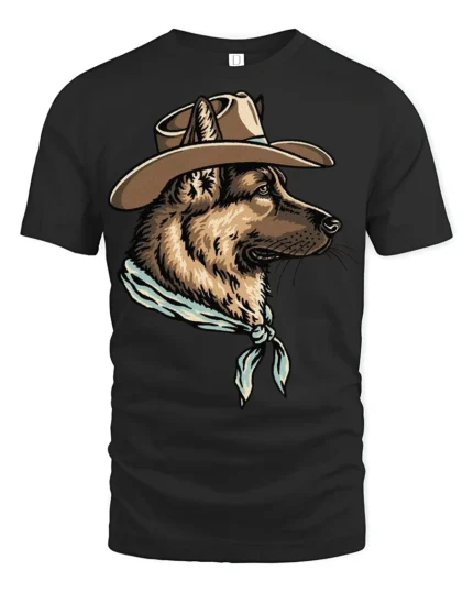 Western Cowboy Dog German Shepherd Vintage Country Style Graphic T Shirt - black t-shirt on white background
