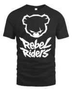 Rebel Riders Bear Graphic T Shirt Streetwear Bold Urban Style Tee - black t-shirt on white background