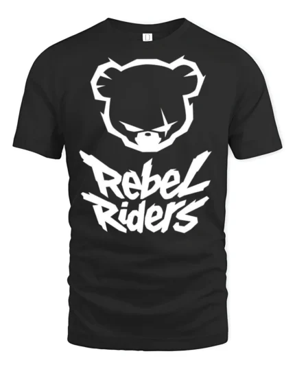 Rebel Riders Bear Graphic T Shirt Streetwear Bold Urban Style Tee - black t-shirt on white background