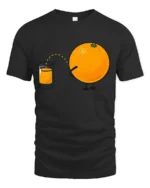 Funny Orange Juice Pee Humor Graphic T Shirt Silly Cartoon Tee - black t-shirt on white background