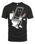 Funny Phone Sitting On Toilet Social Media Addict Graphic T Shirt - black t-shirt on white background