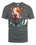Tactical Pitbull Dog Graphic T Shirt Cool Guard Dog Streetwear Tee - gray t-shirt on white background