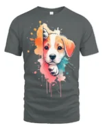 Cute Puppy Splash Art Graphic T Shirt Colorful Dog Lover Tee - gray t-shirt on white background