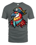 Pirate Parrot Captain Graphic T Shirt Colorful Bird Adventure Tee - gray t-shirt on white background