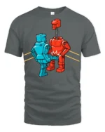 Funny Robot Kick Boxing Meme Graphic T Shirt Retro Cartoon Humor Tee - gray t-shirt on white background