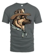 Western Cowboy Dog German Shepherd Vintage Country Style Graphic T Shirt - gray t-shirt on white background