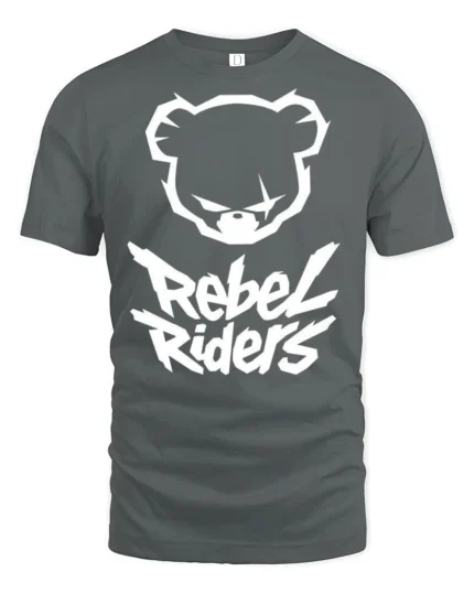 Rebel Riders Bear Graphic T Shirt Streetwear Bold Urban Style Tee - gray t-shirt on white background