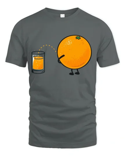 Funny Orange Juice Pee Humor Graphic T Shirt Silly Cartoon Tee - gray t-shirt on white background