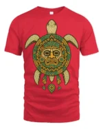 Tribal Sea Turtle Aztec Pattern Ancient Style Graphic T Shirt - red t-shirt on white background