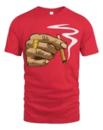 Cool Hand Smoking Blunt Street Style Urban Graphic T Shirt - red t-shirt on white background