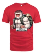 Punch 2030 Angry Gorilla Graphic T Shirt Funny Strong Ape Tee - red t-shirt on white background