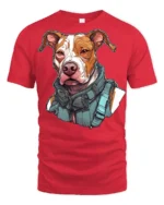 Tactical Pitbull Dog Graphic T Shirt Cool Guard Dog Streetwear Tee - red t-shirt on white background