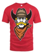 Retro Cowboy Mustache Graphic T Shirt Western Outlaw Style Tee - red t-shirt on white background