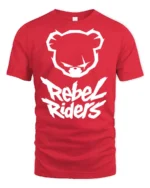 Rebel Riders Bear Graphic T Shirt Streetwear Bold Urban Style Tee - red t-shirt on white background