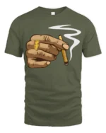 Cool Hand Smoking Blunt Street Style Urban Graphic T Shirt - military green t-shirt on white background
