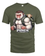 Punch 2030 Angry Gorilla Graphic T Shirt Funny Strong Ape Tee - military green t-shirt on white background