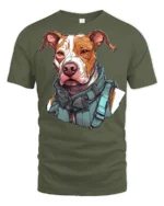 Tactical Pitbull Dog Graphic T Shirt Cool Guard Dog Streetwear Tee - military green t-shirt on white background