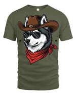 Cool Cowboy Husky Dog Graphic T Shirt Western Sunglasses Tee - military green t-shirt on white background