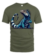 Cool Blue Iguana Lizard Graphic T Shirt Exotic Reptile Art Tee - military green t-shirt on white background