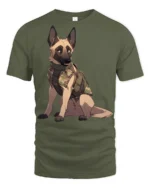 Tactical German Shepherd Dog Graphic T Shirt Military K9 Style Tee - military green t-shirt on white background