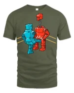 Funny Robot Kick Boxing Meme Graphic T Shirt Retro Cartoon Humor Tee - military green t-shirt on white background