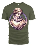 Aesthetic Classical Statue Marble Goddess Vaporwave Art Graphic T Shirt - military green t-shirt on white background