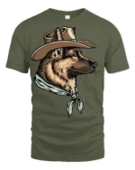Western Cowboy Dog German Shepherd Vintage Country Style Graphic T Shirt - military green t-shirt on white background