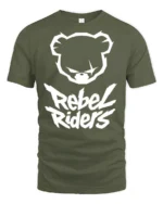 Rebel Riders Bear Graphic T Shirt Streetwear Bold Urban Style Tee - military green t-shirt on white background