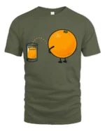 Funny Orange Juice Pee Humor Graphic T Shirt Silly Cartoon Tee - military green t-shirt on white background
