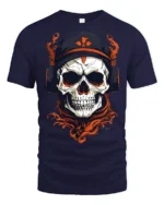 Skull Headphones DJ Graphic T Shirt Dark Gothic Music Streetwear Tee - navy t-shirt on white background