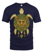 Tribal Sea Turtle Aztec Pattern Ancient Style Graphic T Shirt - navy t-shirt on white background