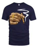 Cool Hand Smoking Blunt Street Style Urban Graphic T Shirt - navy t-shirt on white background