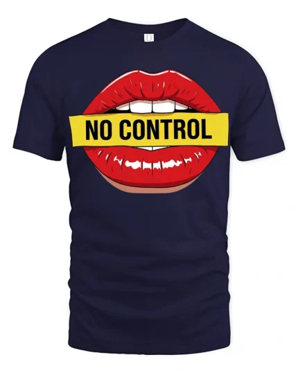 No Control Lips Graphic T Shirt Bold Attitude Pop Art Style Tee - navy t-shirt on white background