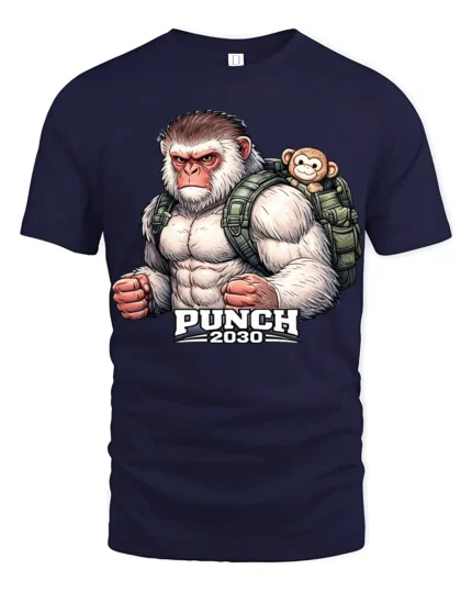 Punch 2030 Angry Gorilla Graphic T Shirt Funny Strong Ape Tee - navy t-shirt on white background