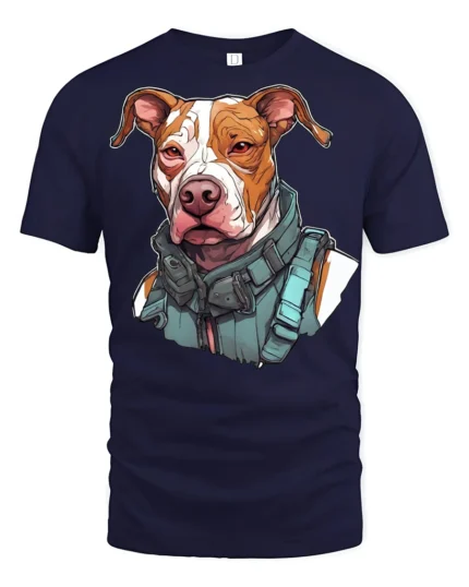 Tactical Pitbull Dog Graphic T Shirt Cool Guard Dog Streetwear Tee - navy t-shirt on white background